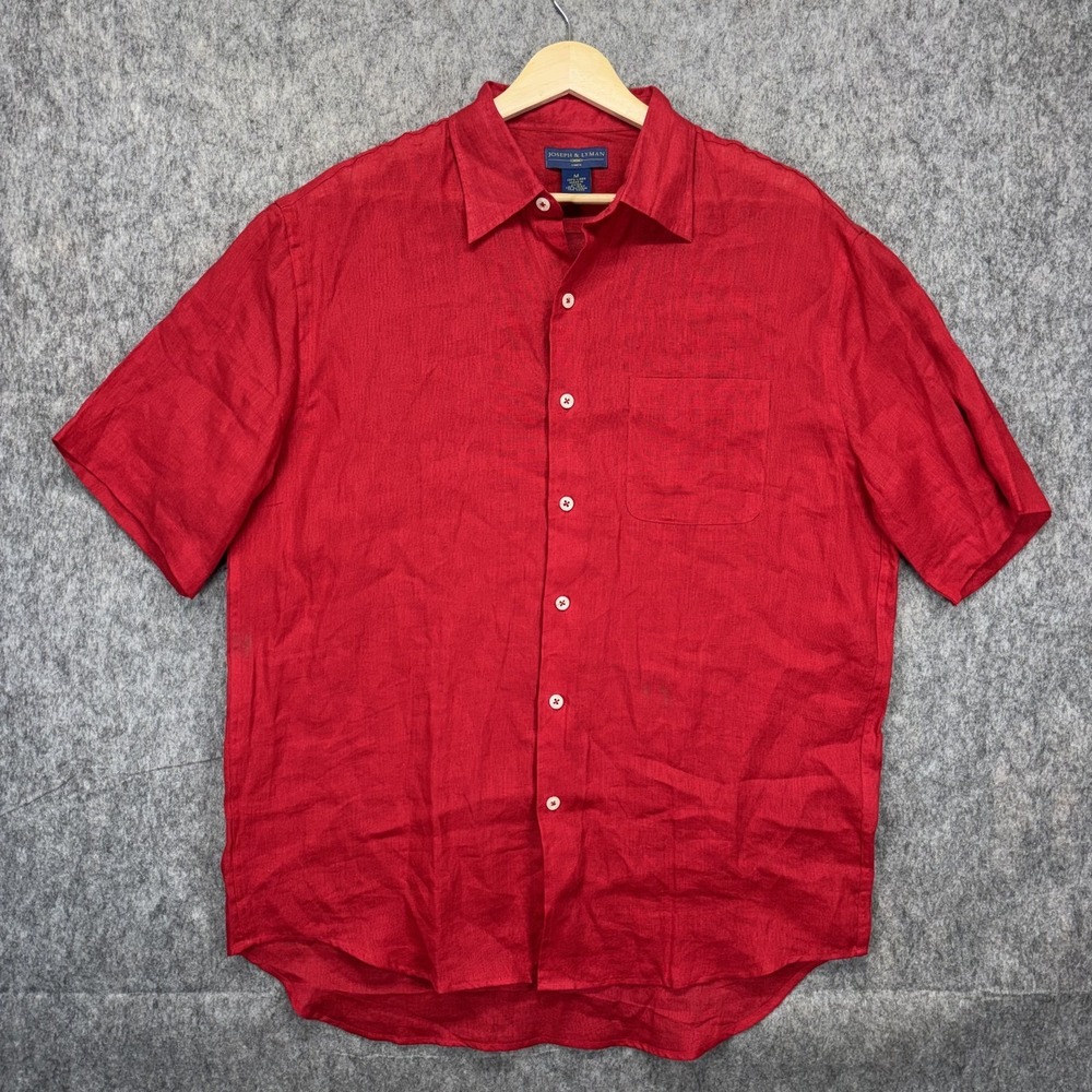 Joseph Lyman 100% Linen Shirt Men's Medium Red Short Sleeve‎ Breathable